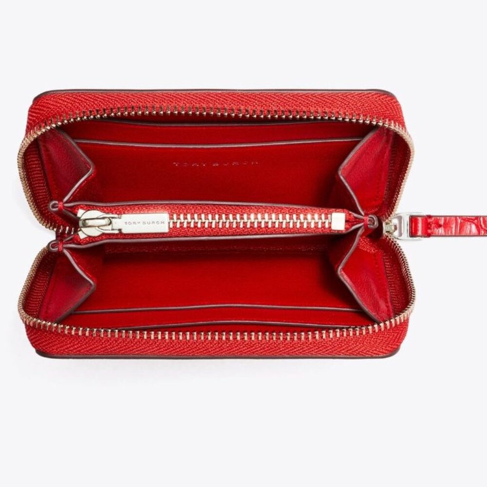Tory Burch Small Kira Croc-Embossed Leather Zip-around Wallet Red Sky - Picture 2 of 8